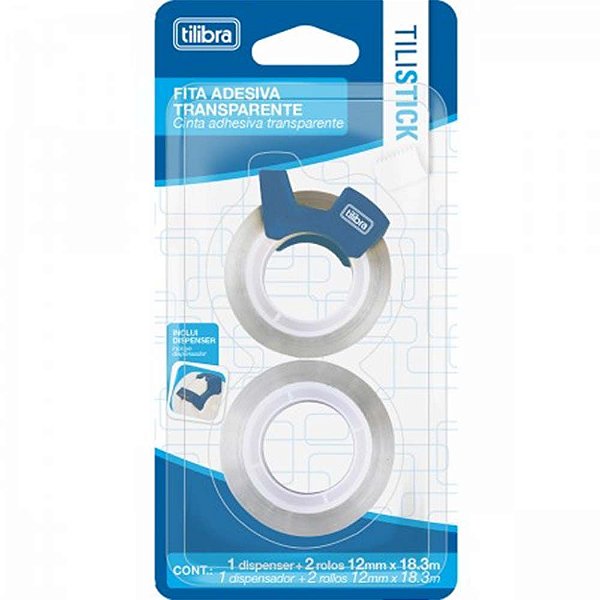 Fita Adesiva Transparente TILIBRA Tilistick 12mm x 18m Com Dispenser