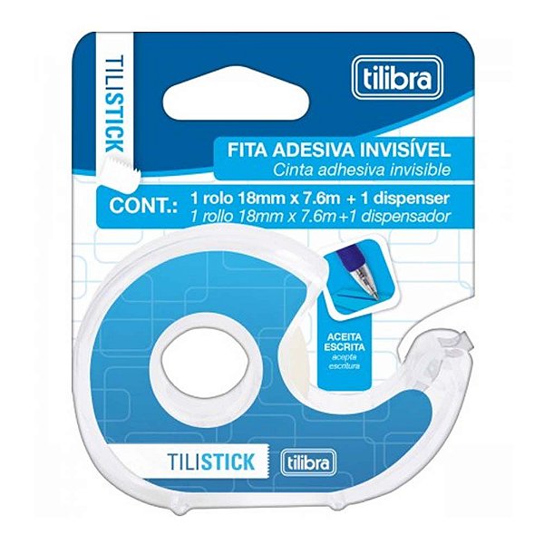 Fita Adesiva Invisível TILIBRA Tilistick 18mm x 7m Com Dispenser Reutilizável