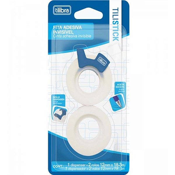 Fita Adesiva Invisível TILIBRA Tilistick 12mm x 18m Com Dispenser