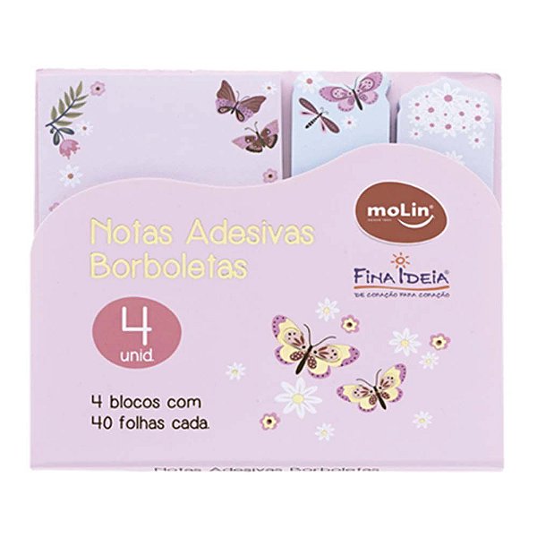 Bloco De Notas Adesivas Fina Ideia Borboletas 4 Unds Molin