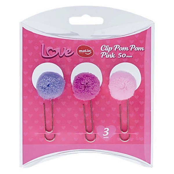Clips Pom Pom Love Pink 50mm Com 3 Unds Molin