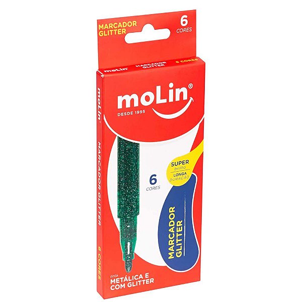 Marcador Metálico Com Glitter Caixa Com 6 Cores Molin