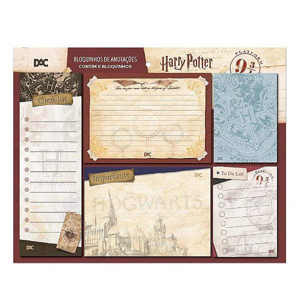 Bloquinhos De Anotações Harry Potter Com 5 Modelos - 20 Fls Cada DAC