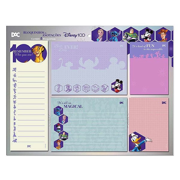 Bloquinhos De Anotações Disney Com 5 Modelos - 20 Fls Cada DAC
