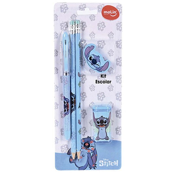 Kit Escolar Stitch Lápis / Caneta / Apontador / Borracha  Molin