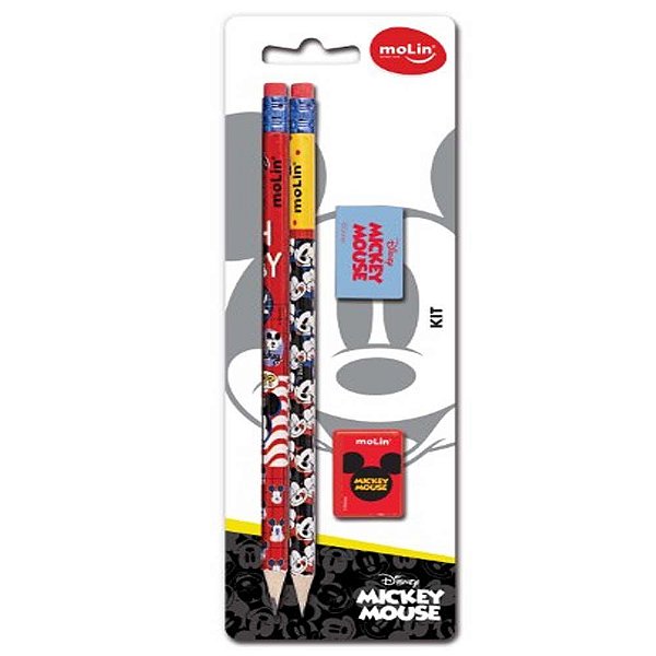 Kit Escolar Mickey Mouse Lápis / Borracha / Apontador Molin