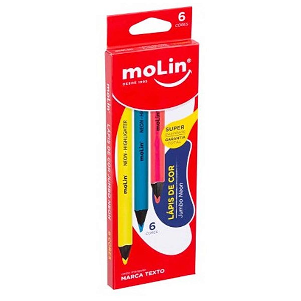 Lápis de Cor Jumbo Neon 6 Cores Molin