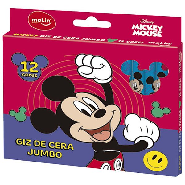 Giz De Cera Jumbo Mickey Mouse Com 12 Cores Molin
