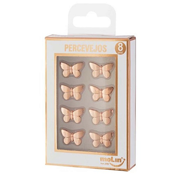 Percevejo Borboletas Rosê Gold C/ 8 Unds Molin