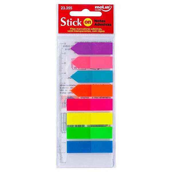 Fitas Marcadoras De Páginas Semi-Transparentes Neon Com Régua Molin