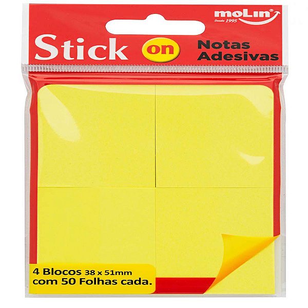 Blocos De Notas Adesivas Neon Lemon 38mm x 51mm C/ 50 Fls Cada Molin