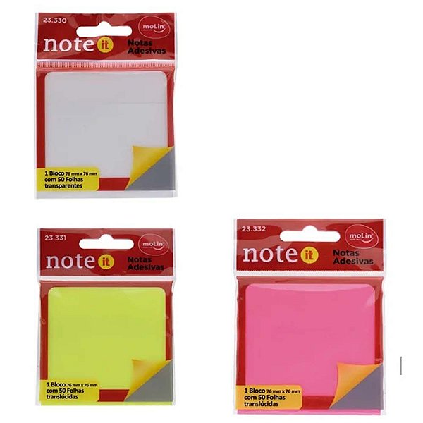 Bloco De Notas Adesivas Transparentes 76x76mm C/ 50 Fls Molin