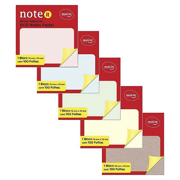 Bloco De Notas Adesivas Eco Pastel E Kraft 76x76mm C/ 100 Fls Molin
