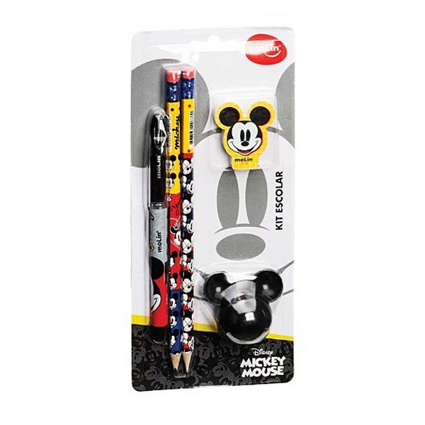 Kit Escolar Mickey Mouse Lápis / Caneta / Apontador / Borracha  Molin