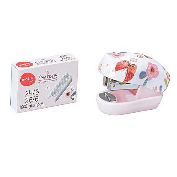 Mini Grampeador Com Grampos Fina Ideia Borboletas Molin