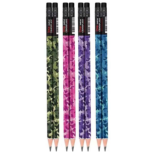 Lápis Preto HB N°2 Com Borracha Love Camouflage Molin - Cada