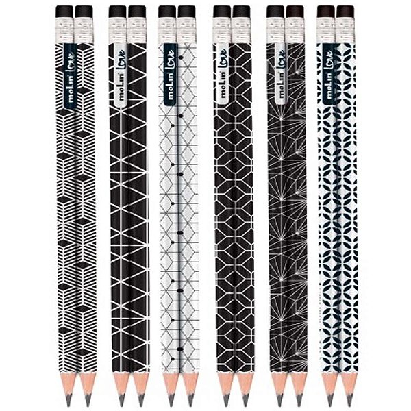Lápis Preto HB N°2 Com Borracha Love Black And White Molin - Cada