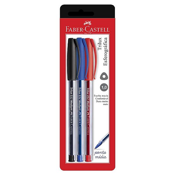 Caneta Esferográfica Trilux 032 Azul/Preto/Vermelho Faber-Castell