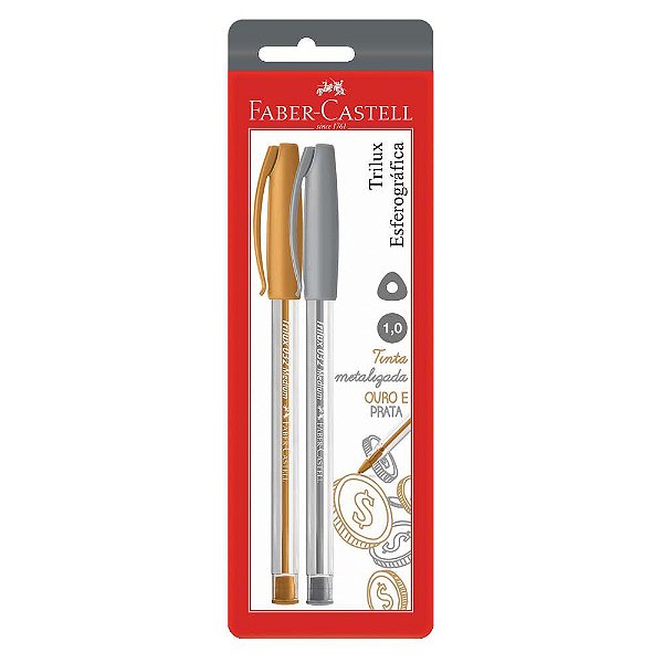 Caneta Esferográfica Metalizada Trilux Ouro E Prata Faber-Castell