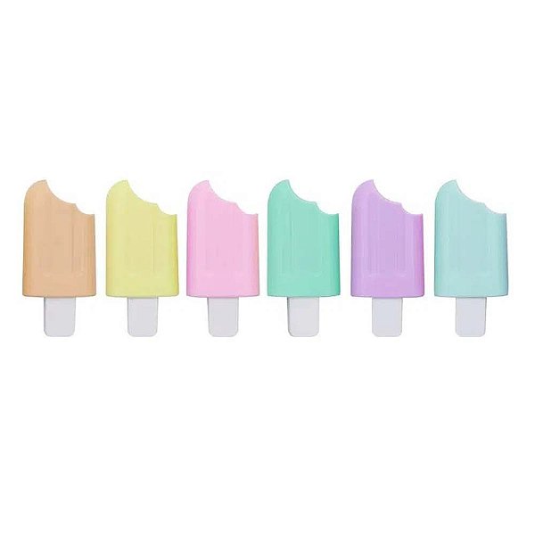 Marca Texto Mini Picolé Pastel Estojo Com 6 Cores Jocar Office