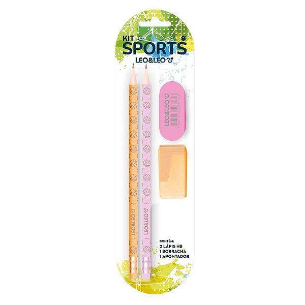 Kit Escolar Sports 2 Lápis HB / Borracha / Apontador LeoeLeo