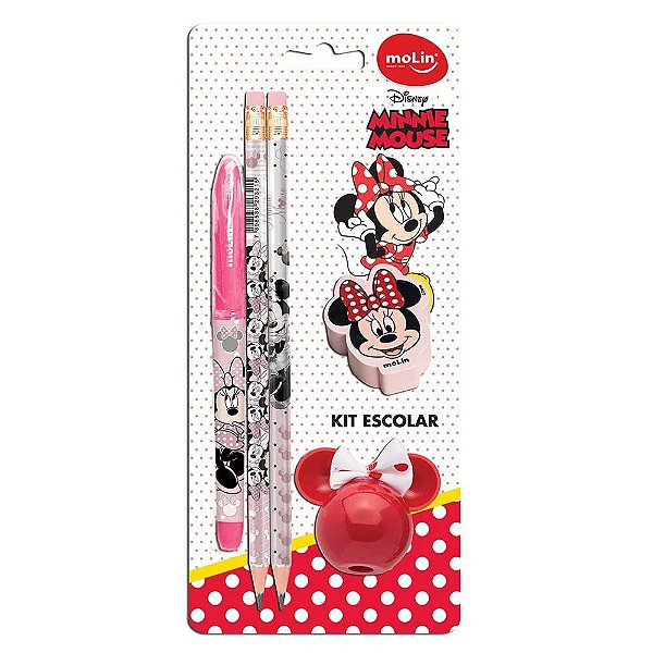 Kit Escolar Minnie Mouse Lápis / Caneta / Apontador / Borracha  Molin