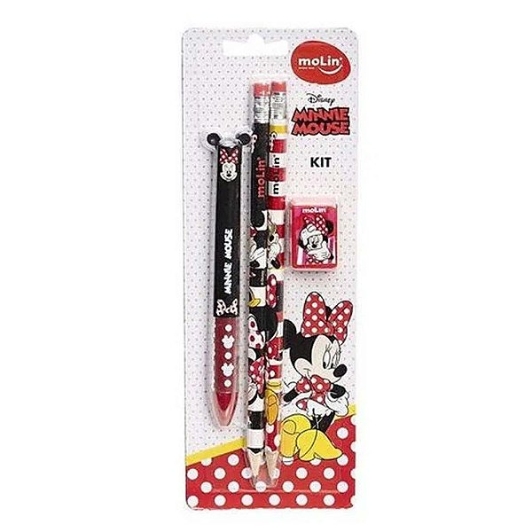 Kit Escolar Minnie Mouse Lápis / Caneta / Apontador Molin