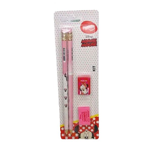 Kit Escolar Minnie Mouse Lápis / Borracha / Apontador Molin - Cada