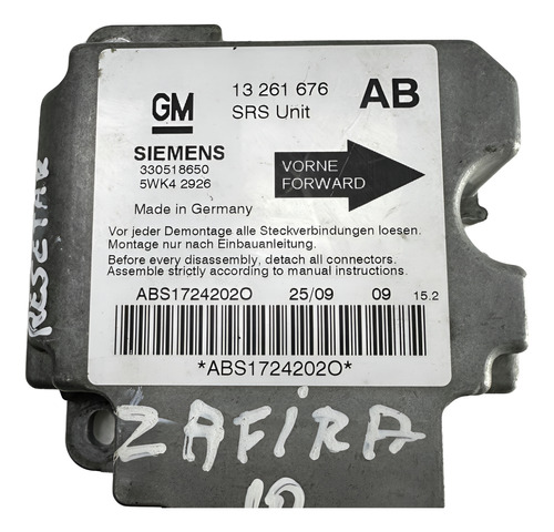 Modulo Airbag Gm Zafira 2006 A 2011 Resetar. 13261676