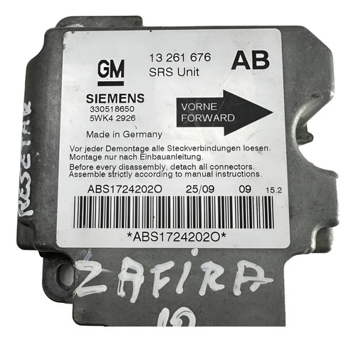 Modulo Airbag Gm Zafira 2006 A 2011 Resetar. 13261676