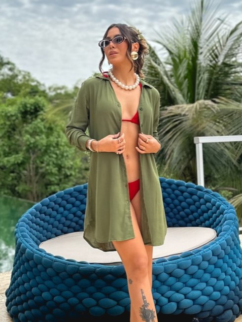 CHEMISE PRAIA MANGA LONGA VERDE MILITAR