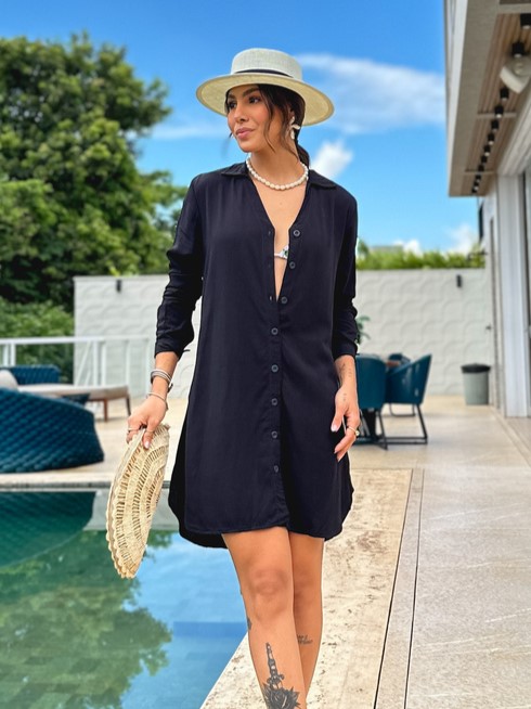 CHEMISE PRAIA MANGA LONGA PRETO