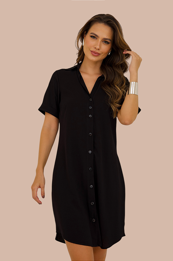 CHEMISE ABERTA MANGA CURTA PRETA
