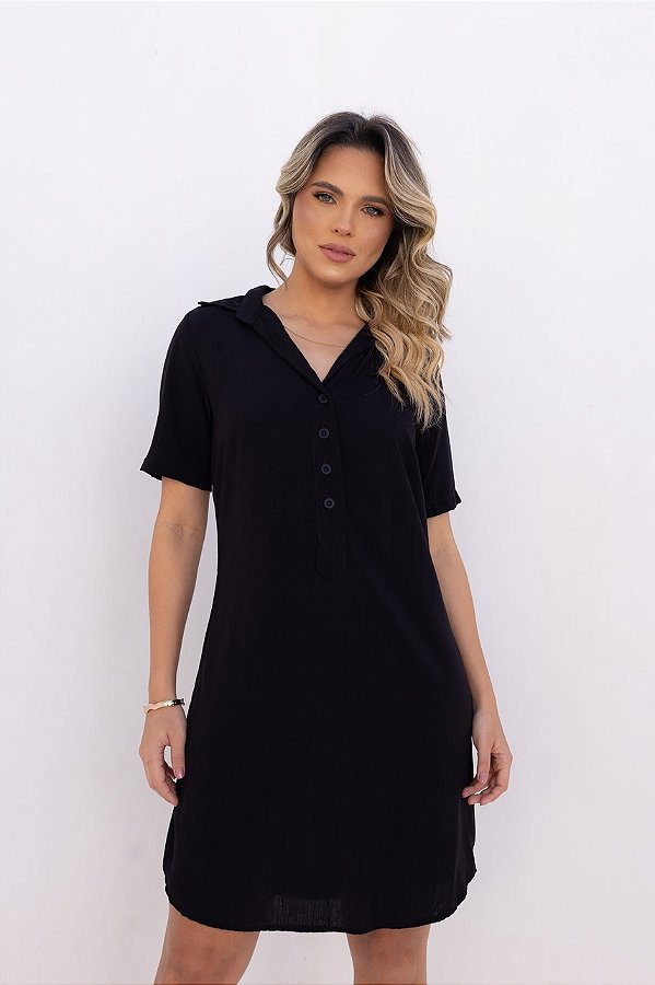 CHEMISE FECHADA MANGA CURTA PRETA