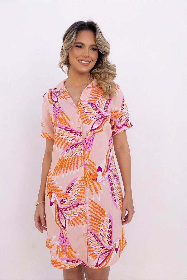 CHEMISE ABERTA MANGA CURTA ESTAMPA PÁSSARO DE FOGO