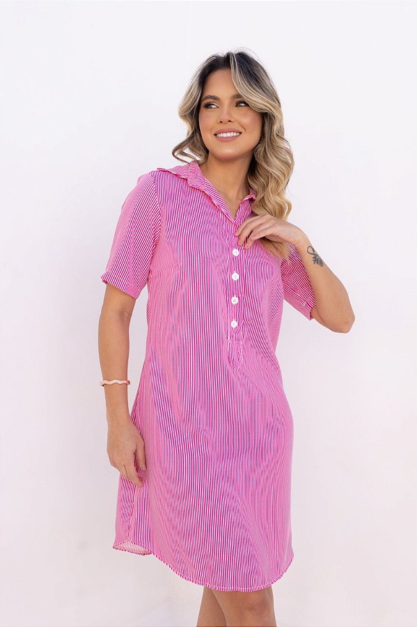 CHEMISE FECHADA MANGA CURTA LISTRADA PINK