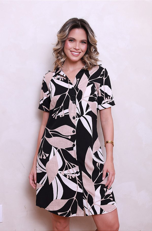 CHEMISE ABERTA MANGA CURTA ESTAMPA FLORAL CLÁSSICO