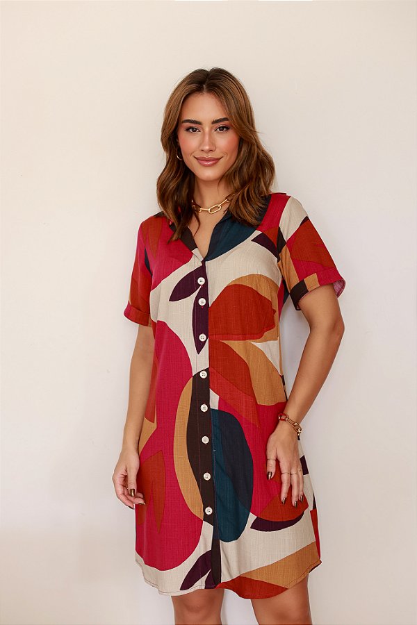 CHEMISE ABERTA MANGA CURTA ESTAMPA VERÃO ROMÂNTICO