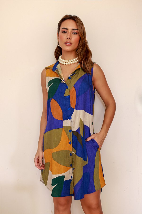 CHEMISE ABERTA SEM MANGA ESTAMPA VEREDA TROPICAL