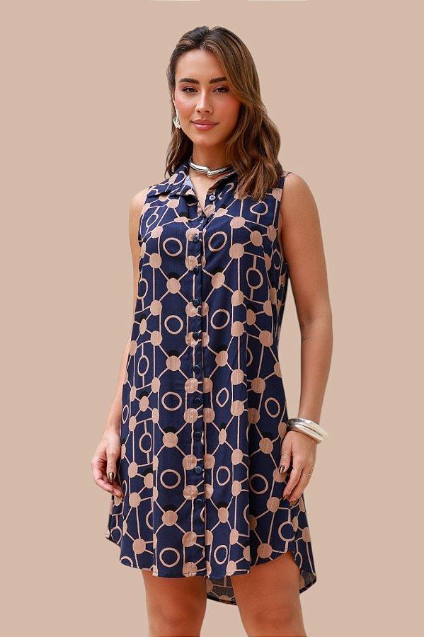 CHEMISE ABERTA SEM MANGA ESTAMPA TRAMAS ESFERICAS