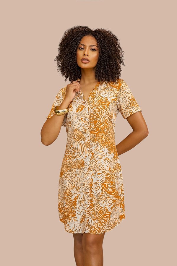 CHEMISE ABERTA MANGA CURTA ESTAMPA FELINA