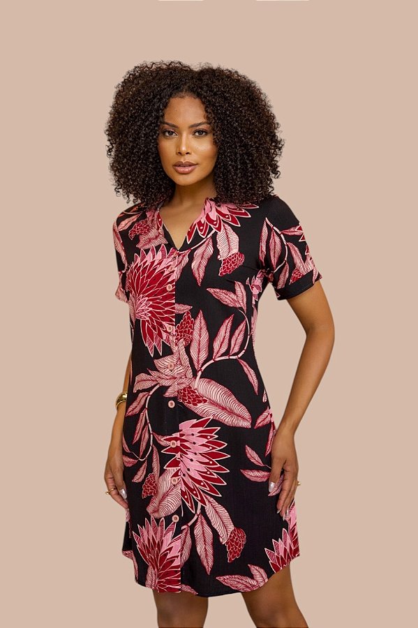 CHEMISE ABERTA MANGA CURTA ESTAMPA PÉTALAS DE FÊNIX