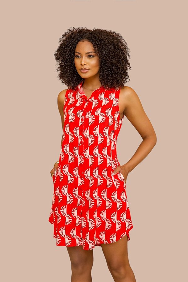 CHEMISE ABERTA SEM MANGA ESTAMPA ECLIPSE VERMELHO
