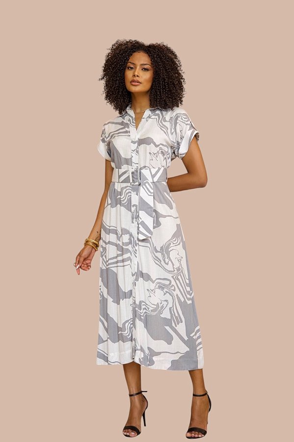 CHEMISE MIDI MANGA CURTA ESTAMPA MÁRMORE