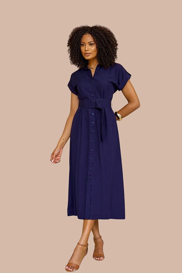 CHEMISE MIDI MANGA CURTA AZUL MARINHO