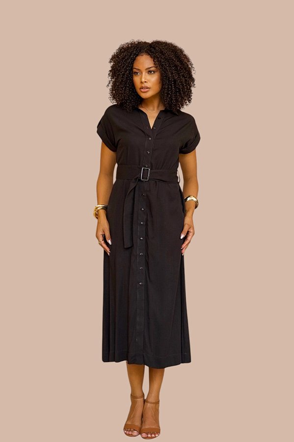 CHEMISE MIDI MANGA CURTA PRETA
