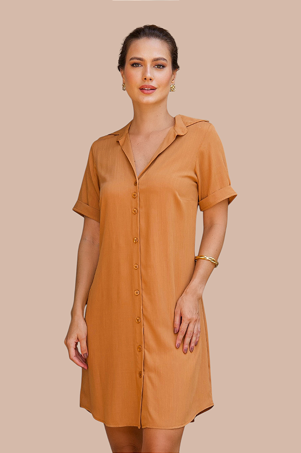CHEMISE ABERTA MANGA CURTA TOSTADO
