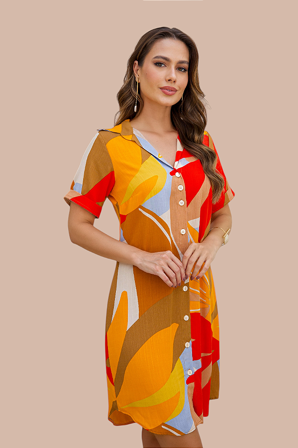 CHEMISE ABERTA MANGA CURTA ESTAMPA FOLHAS SUBLIMES