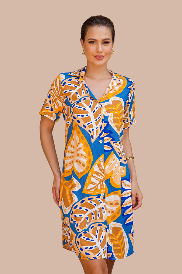 CHEMISE ABERTA MANGA CURTA ESTAMPA SELVA CELESTE