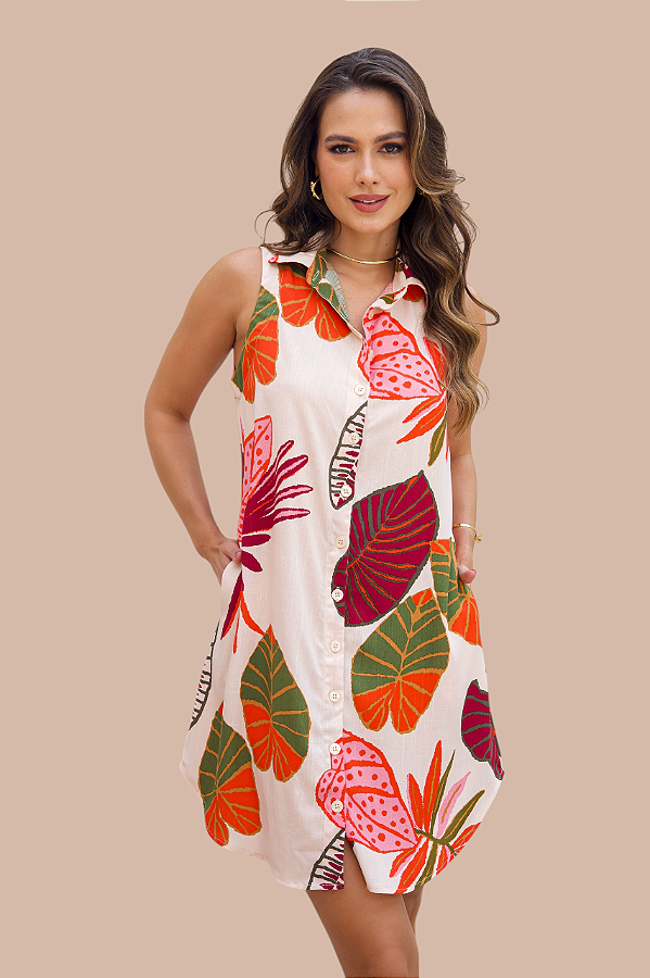 CHEMISE ABERTA SEM MANGA ESTAMPA FRUTILLA